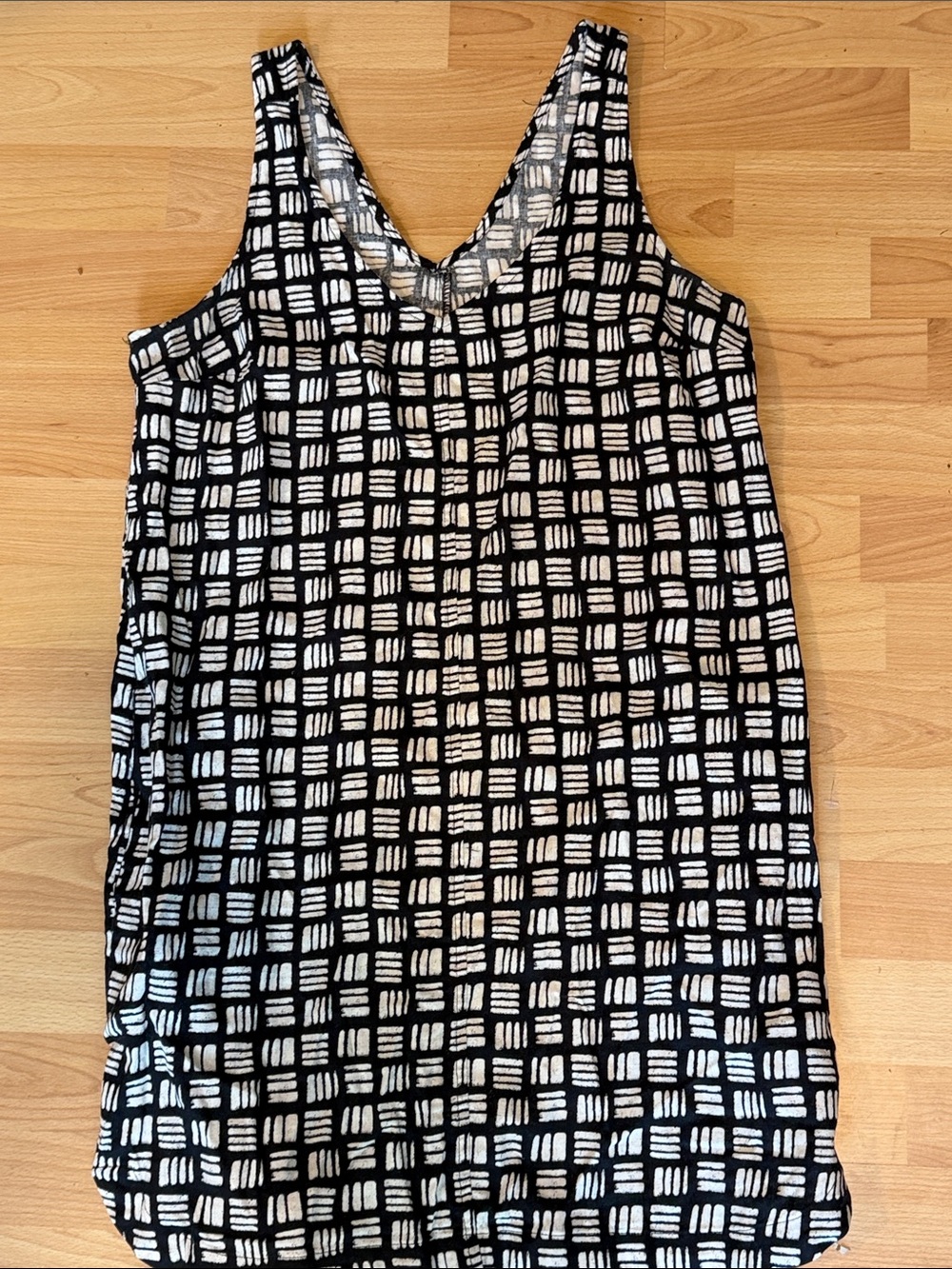 Linen blend Black and White Geometric Tank Dress - Women's